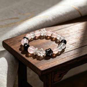 rose quartz obsidian bracelet – open heart, stay protected
