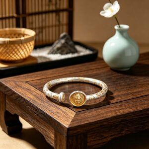 new chinese style silver bracelet with gilt auspicious patterns, women gift